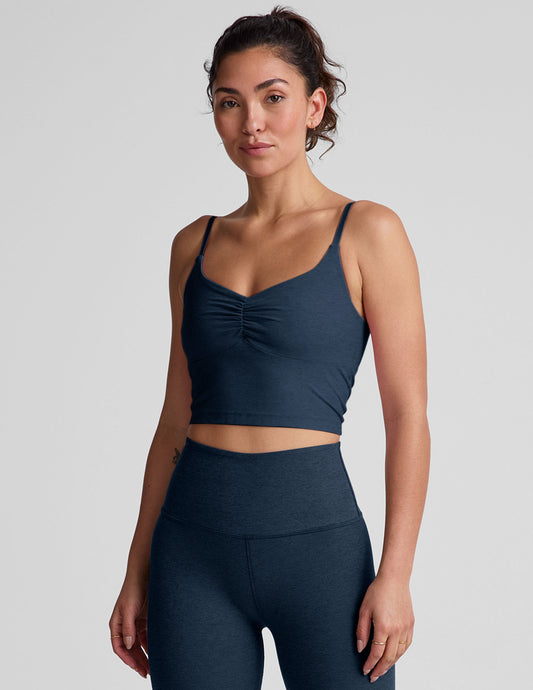Spacedye Shirred Cropped Tank Top with Built-in Bra and Adjustable Straps