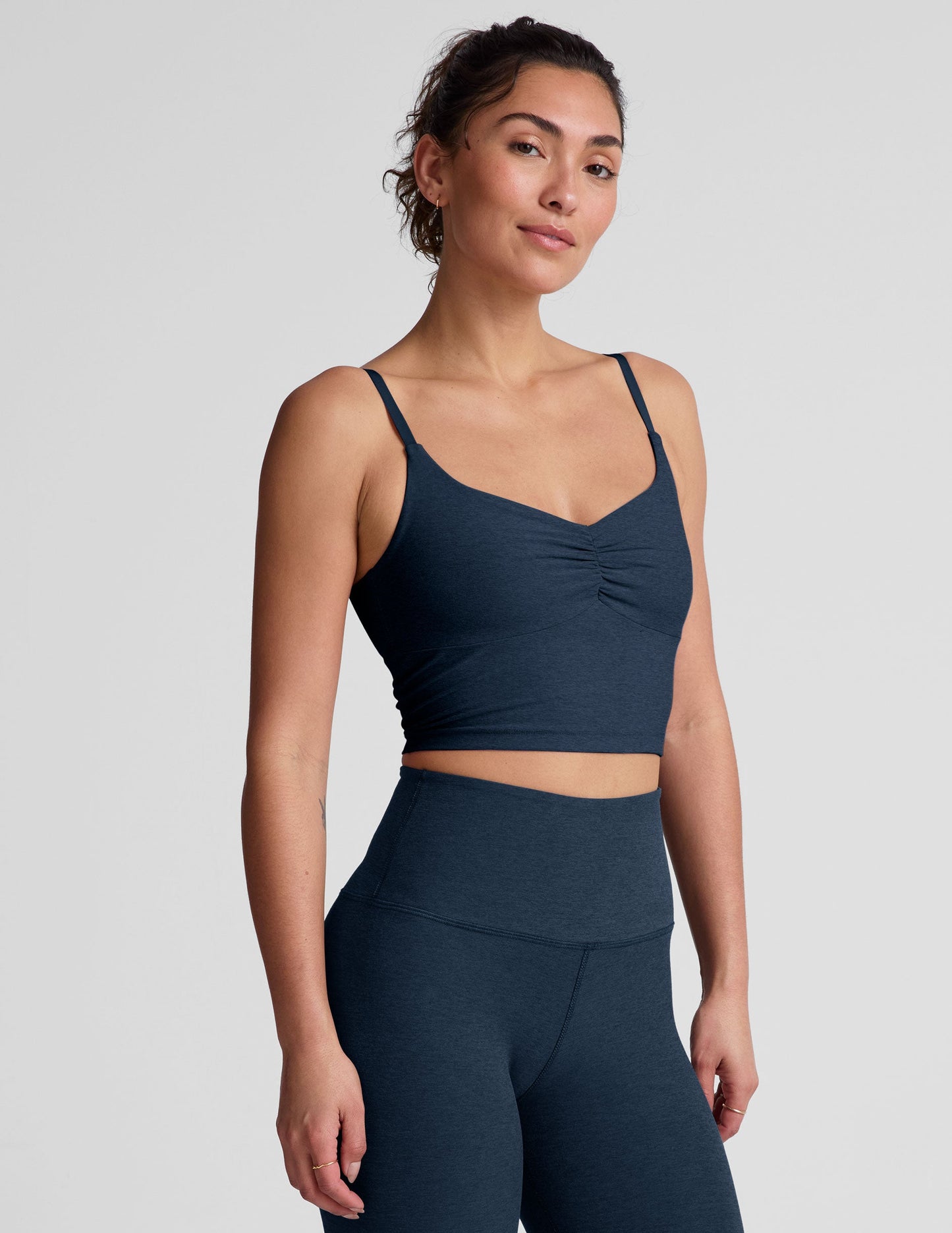 Spacedye Shirred Cropped Tank Top with Built-in Bra and Adjustable Straps