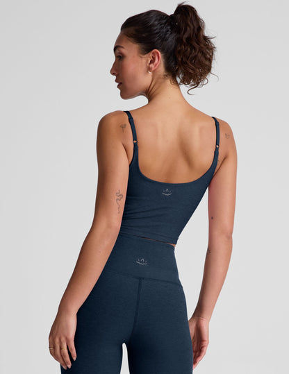 Spacedye Shirred Cropped Tank Top with Built-in Bra and Adjustable Straps