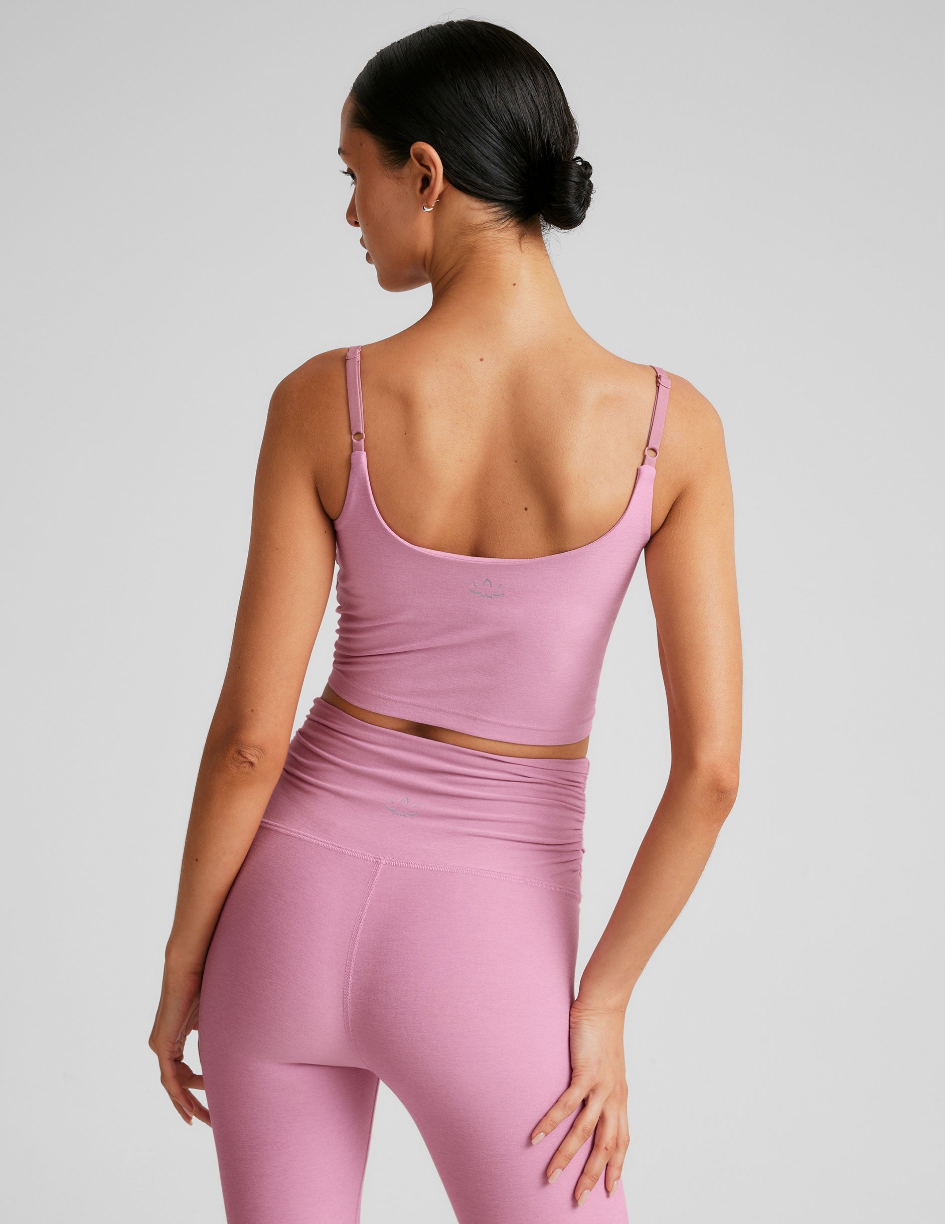 Spacedye Barre Shirred Cropped Tank Top, Sweetheart Neckline, Adjustable Straps, Pink Haze