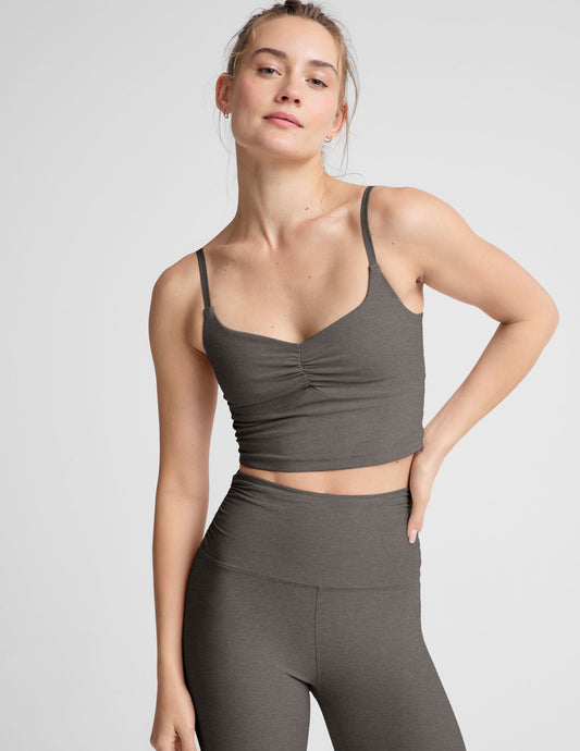 Spacedye Barre Shirred Cropped Tank: Sweetheart Neckline, Built-in Bra, Adjustable Yoga