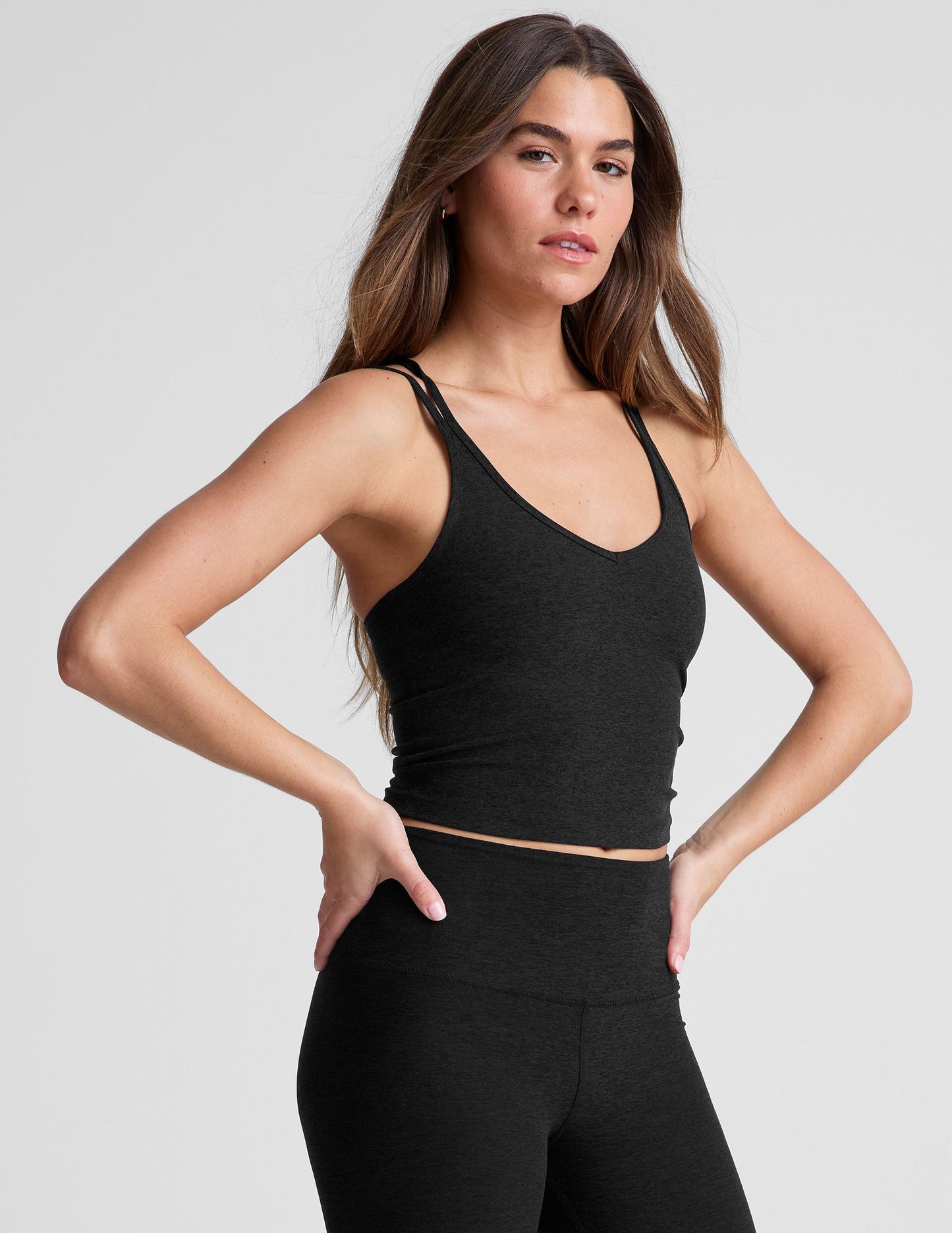 Spacedye V-Neck Criss-Cross Back Tank Top with Integrated Shelf Bra