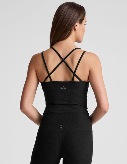 Spacedye V-Neck Criss-Cross Back Tank Top with Integrated Shelf Bra