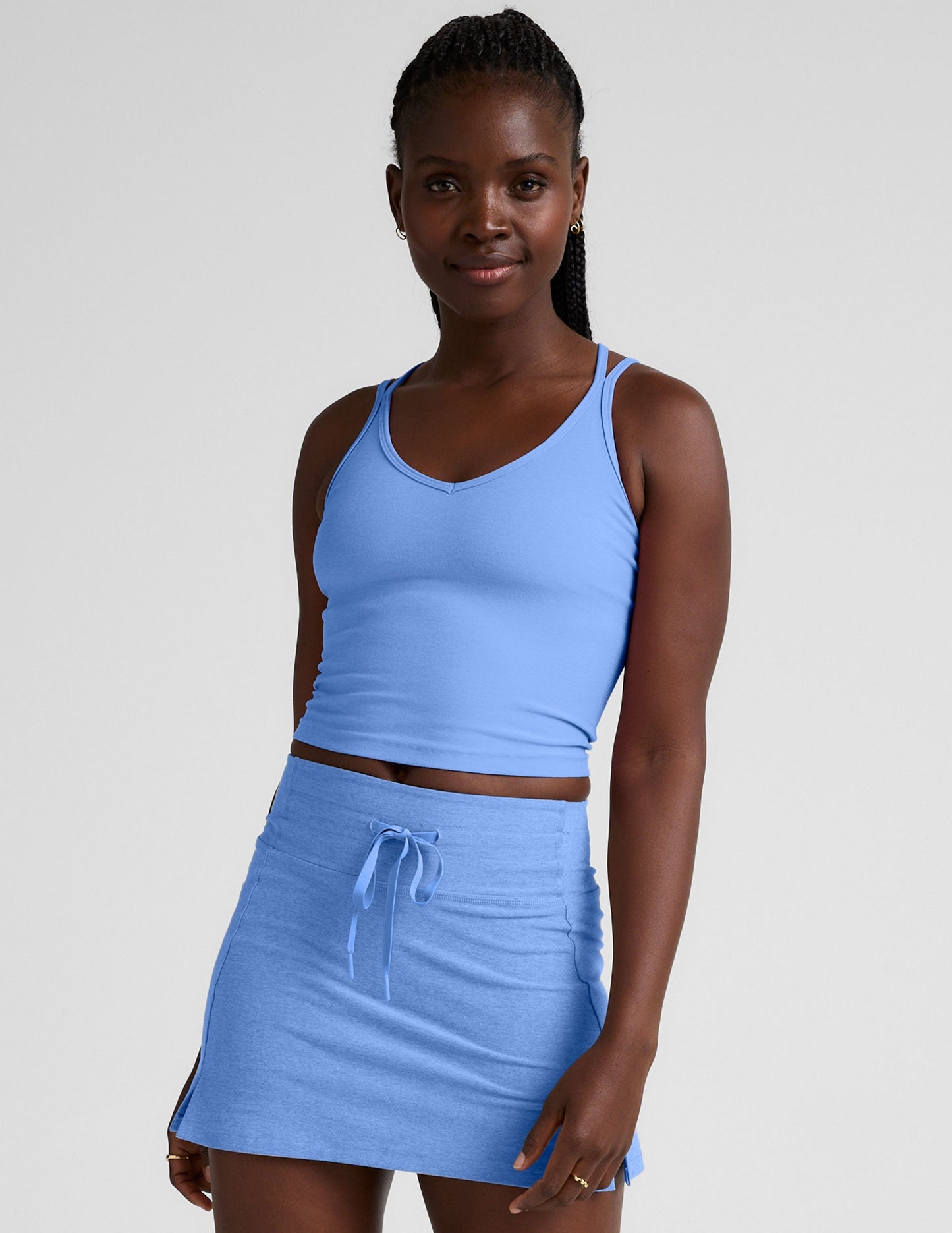 Spacedye V-Neck Tank: Built-in Bra, Criss-Cross Back, Flattering Fit