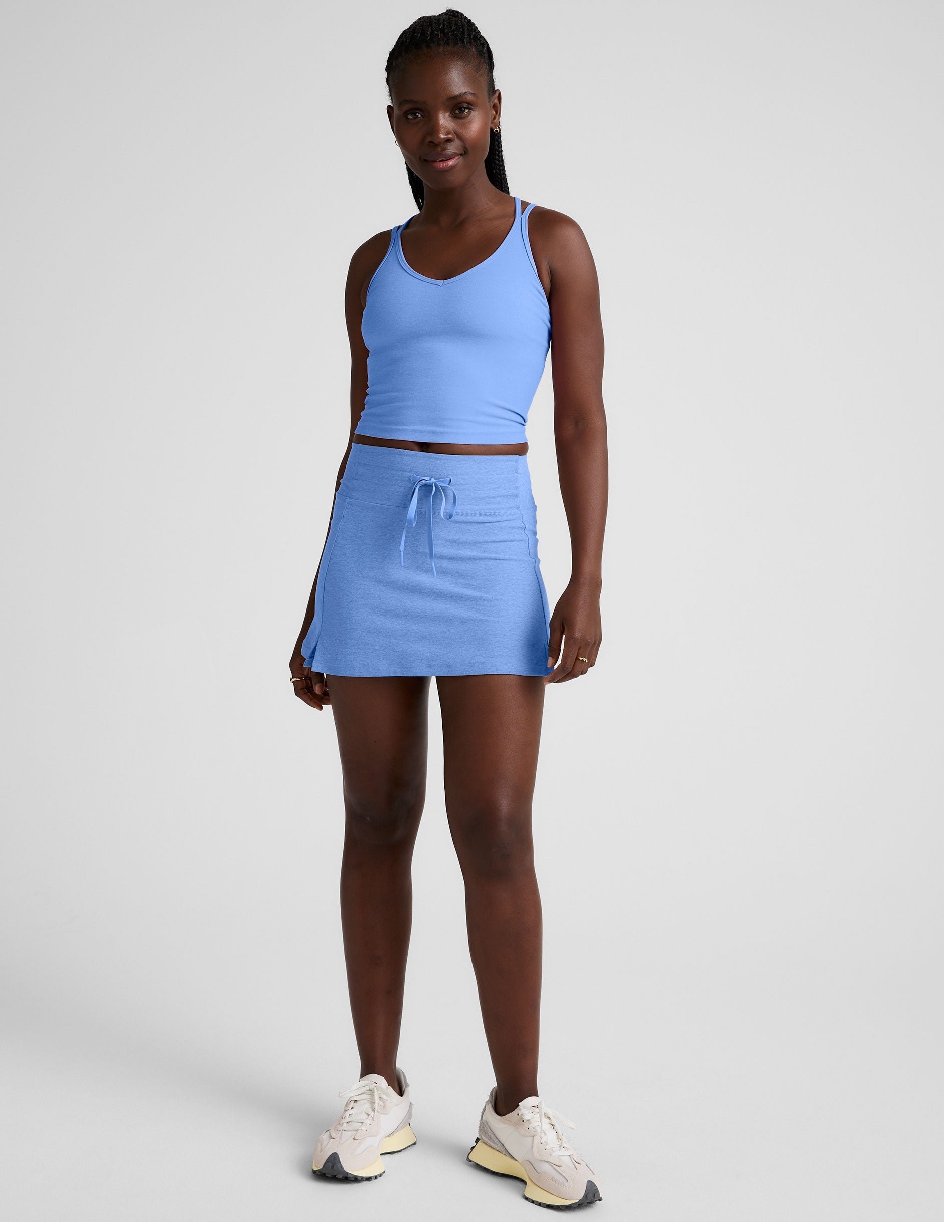 Spacedye V-Neck Tank: Built-in Bra, Criss-Cross Back, Flattering Fit