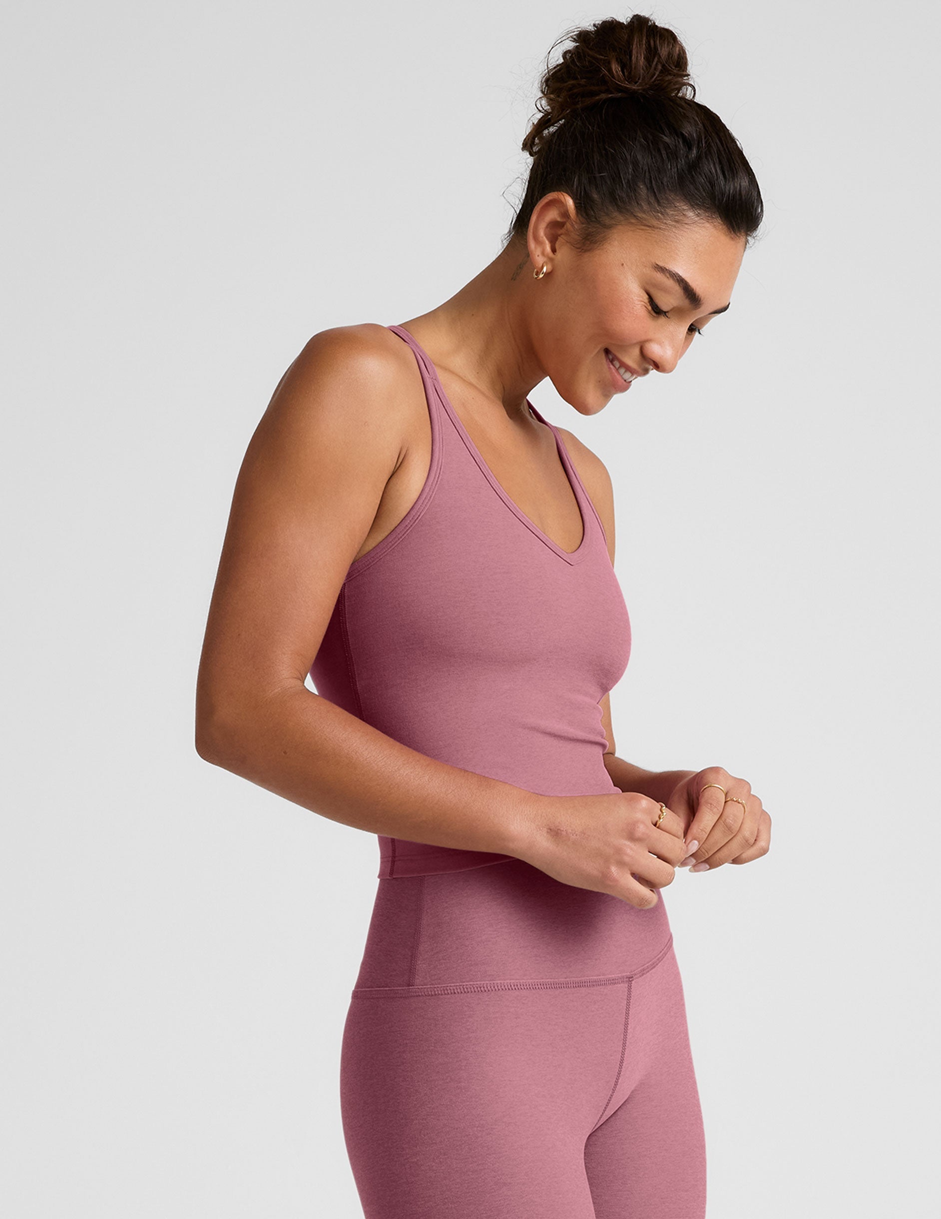 Spacedye V-Neck Criss-Cross Back Tank Top with Built-In Bra