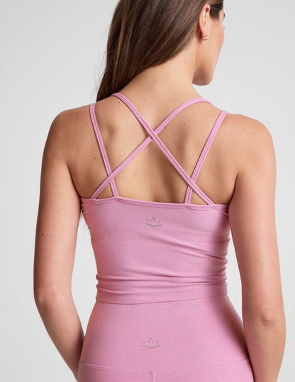 Spacedye Pink Haze Heather V-Neck Tank with Built-in Shelf Bra