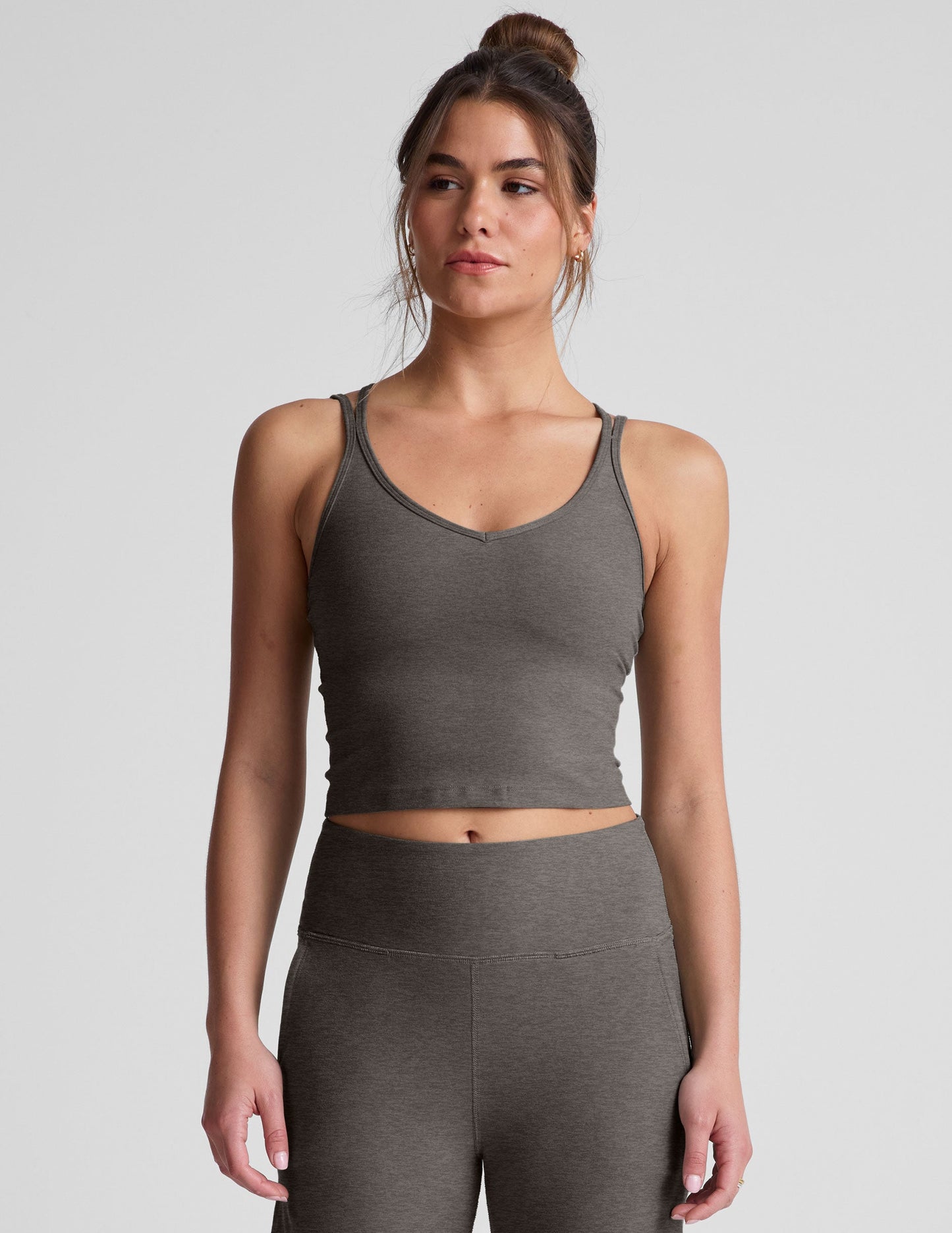 Beyond Yoga Spacedye V-Neck Criss-Cross Back Active Tank Top with Built-in Bra
