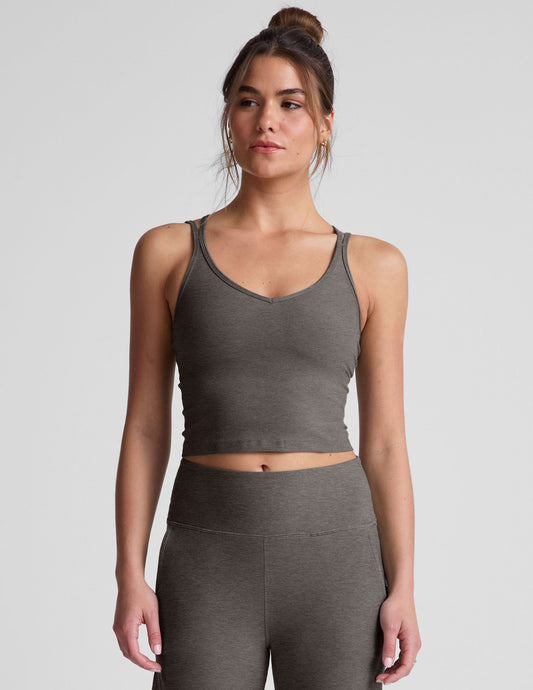 Beyond Yoga Spacedye V-Neck Criss-Cross Back Active Tank Top with Built-in Bra