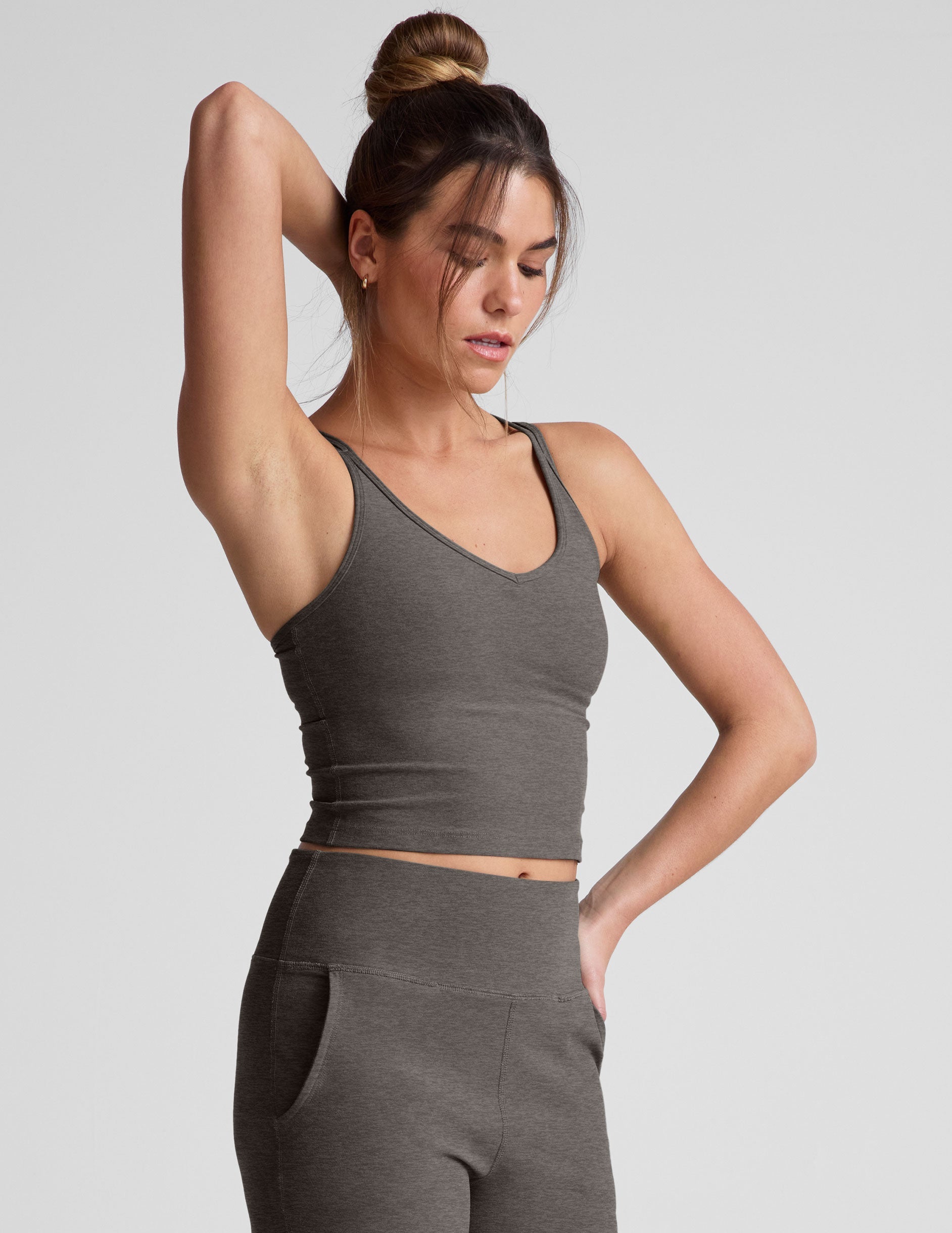 Beyond Yoga Spacedye V-Neck Criss-Cross Back Active Tank Top with Built-in Bra