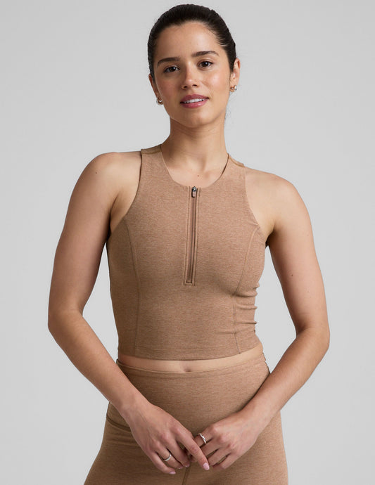 Spacedye Racerback Cropped Tank Half-Zip: Comfy Activewear Top for Women