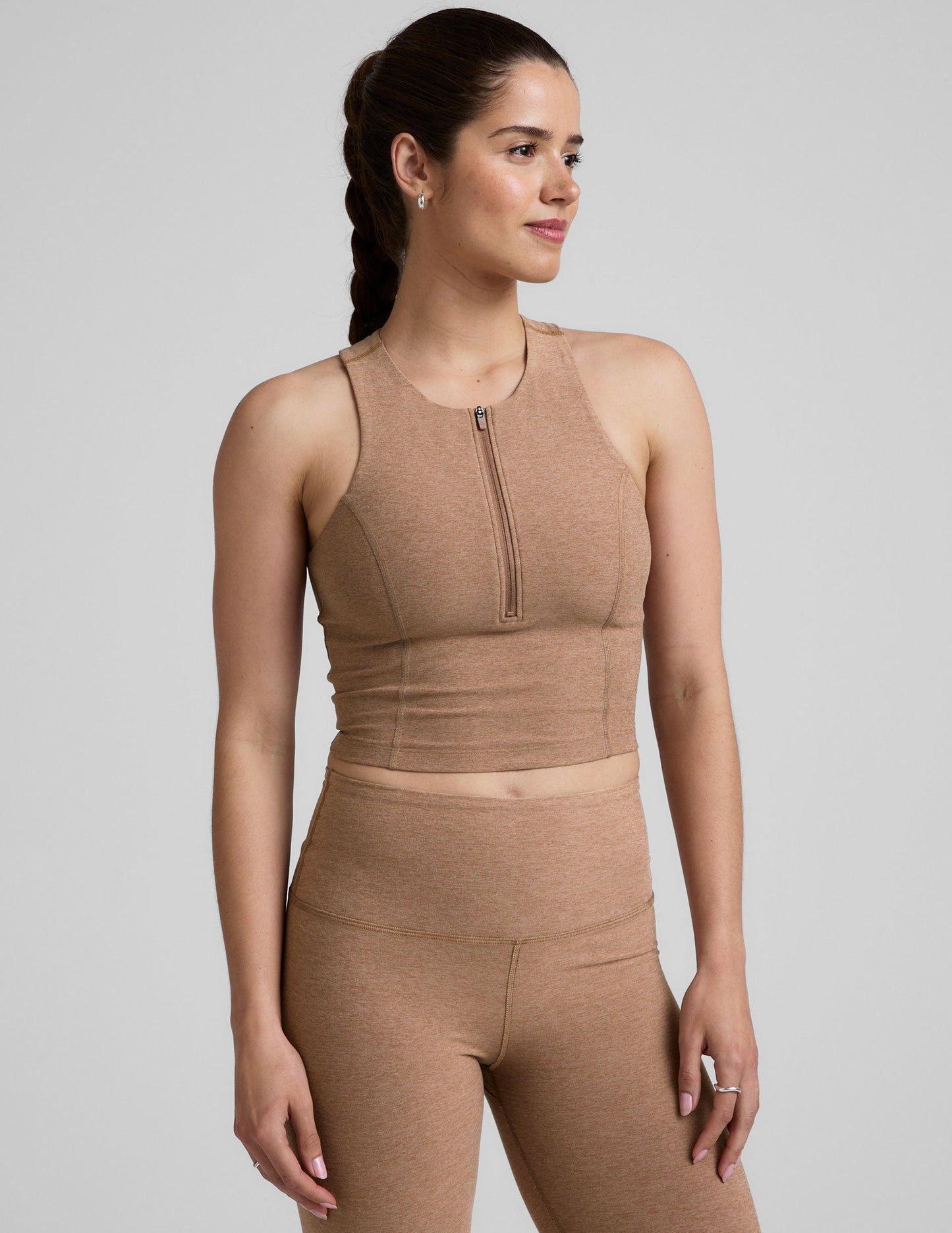 Spacedye Racerback Cropped Tank Half-Zip: Comfy Activewear Top for Women