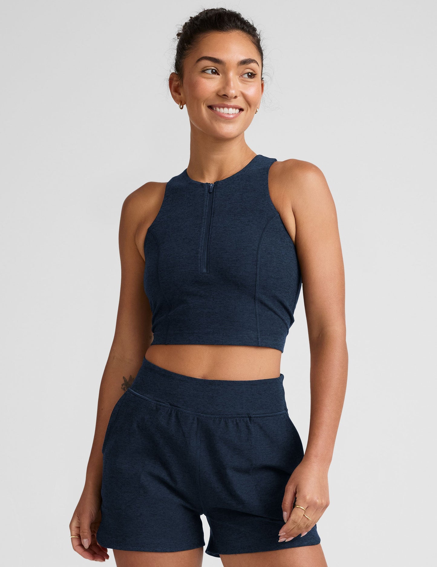 Beyond Yoga Spacedye High Neck Cropped Active Tank Top with Front Zipper