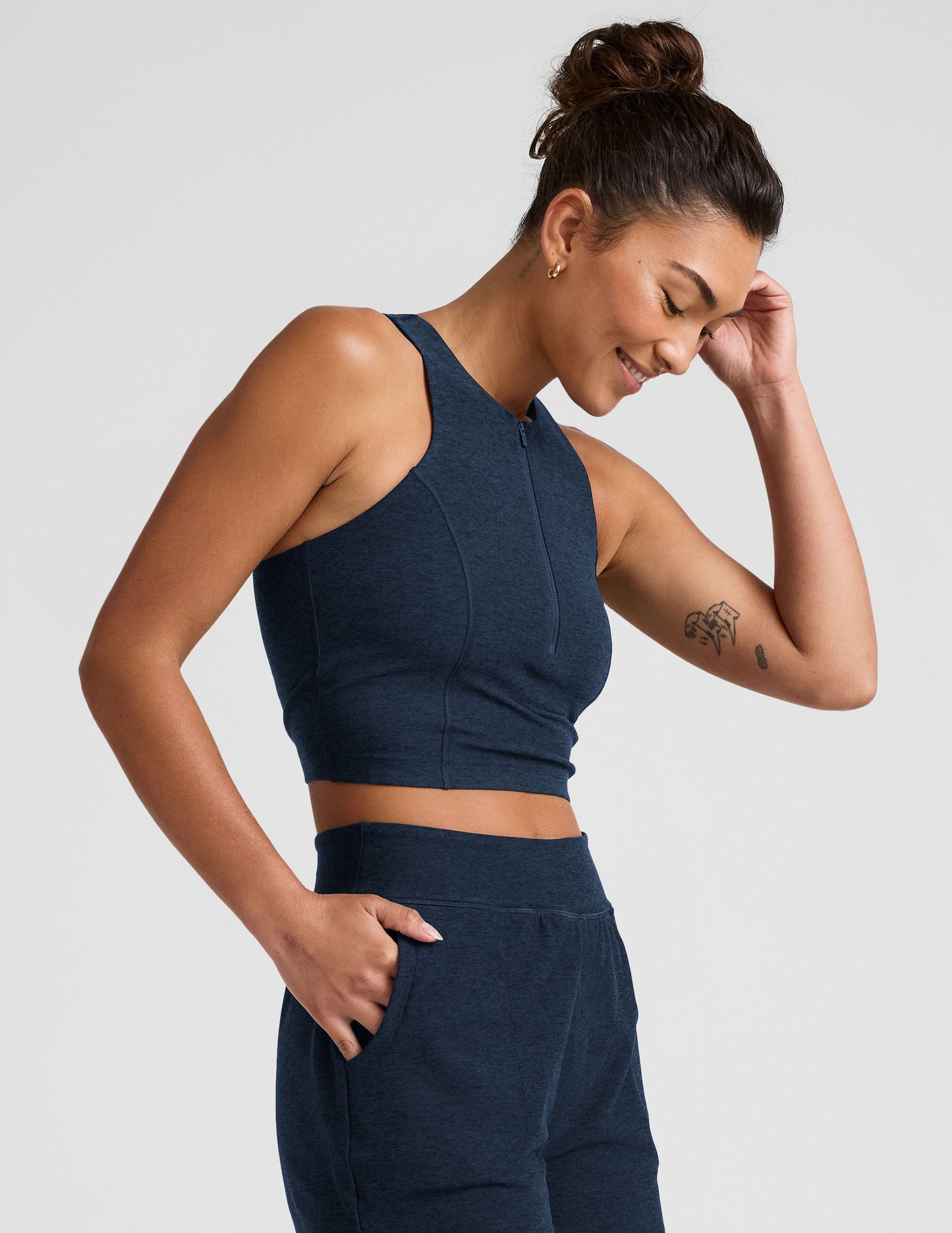 Beyond Yoga Spacedye High Neck Cropped Active Tank Top with Front Zipper