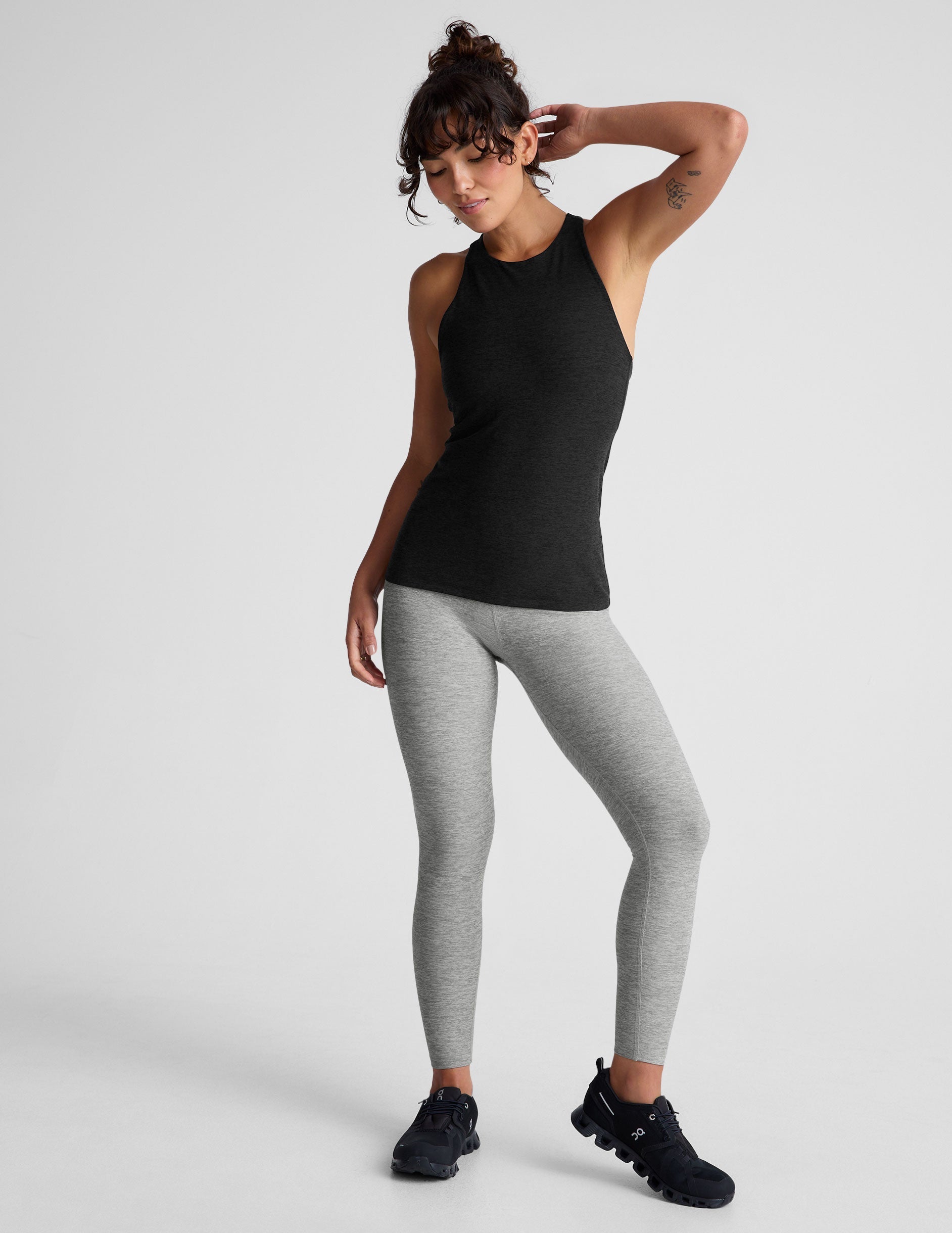 High-Neck Spacedye Long Length Refocus Tank Top with Built-in Bra