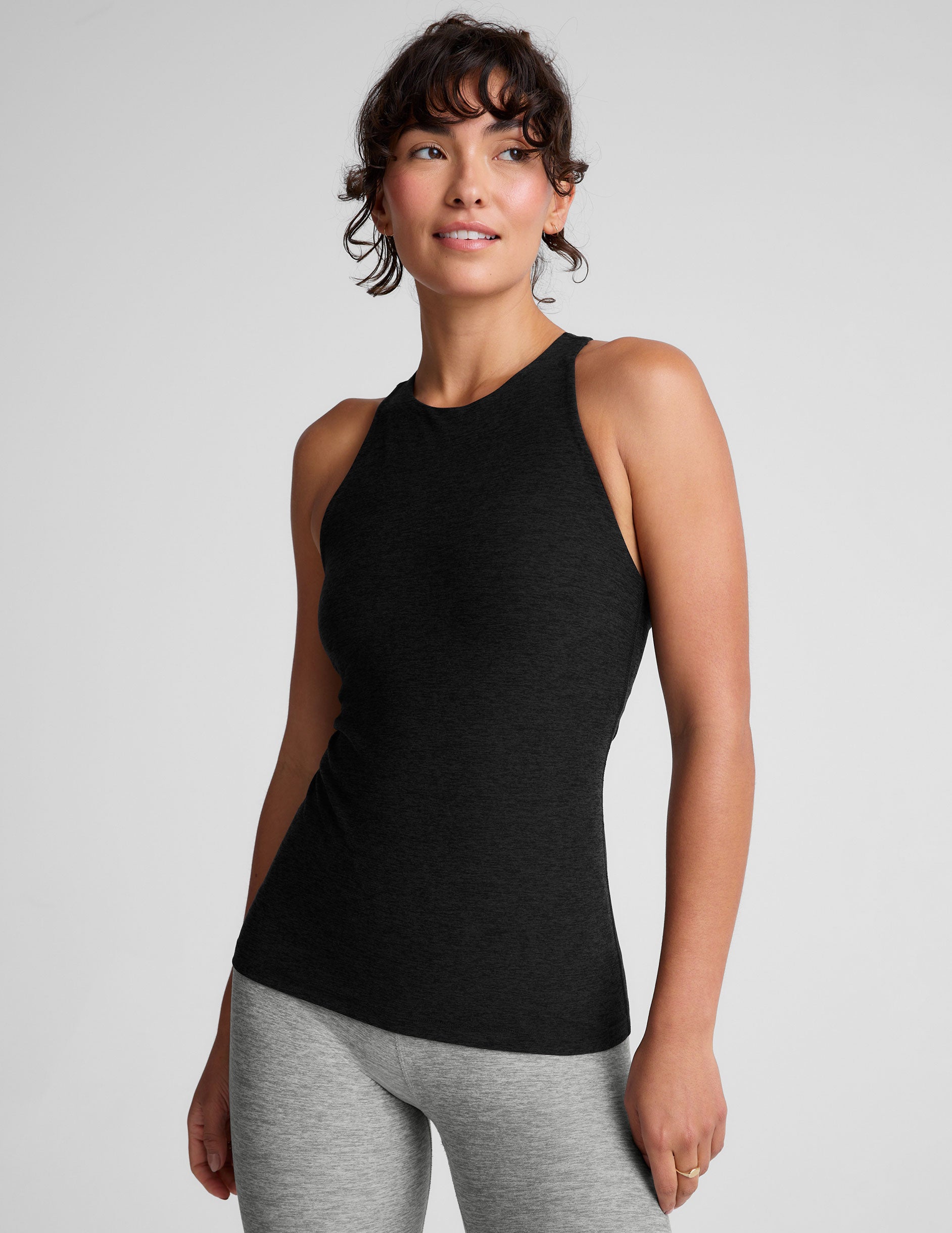Spacedye Long Length High-Neck Racerback Tank Top with Built-In Bra