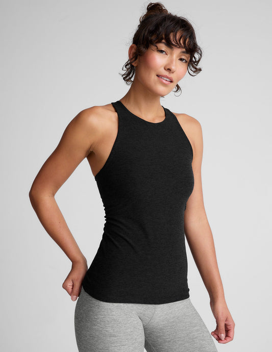 Spacedye Long Length High-Neck Racerback Tank Top with Built-In Bra