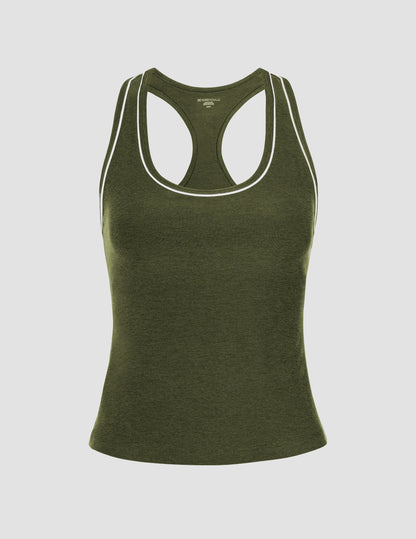 Spacedye Racerback Tank Top: Built-in Bra, Midway Length, Contrast Piping
