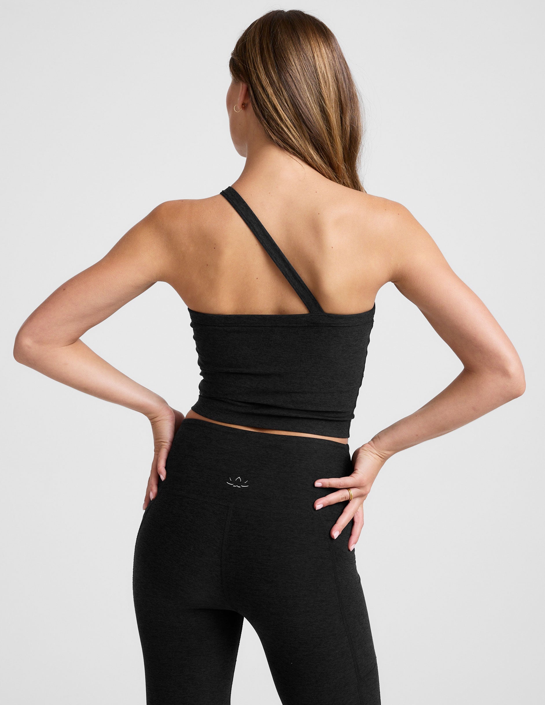 Ultra-Soft Spacedye One Shoulder Cropped Tank with Built-In Shelf Bra