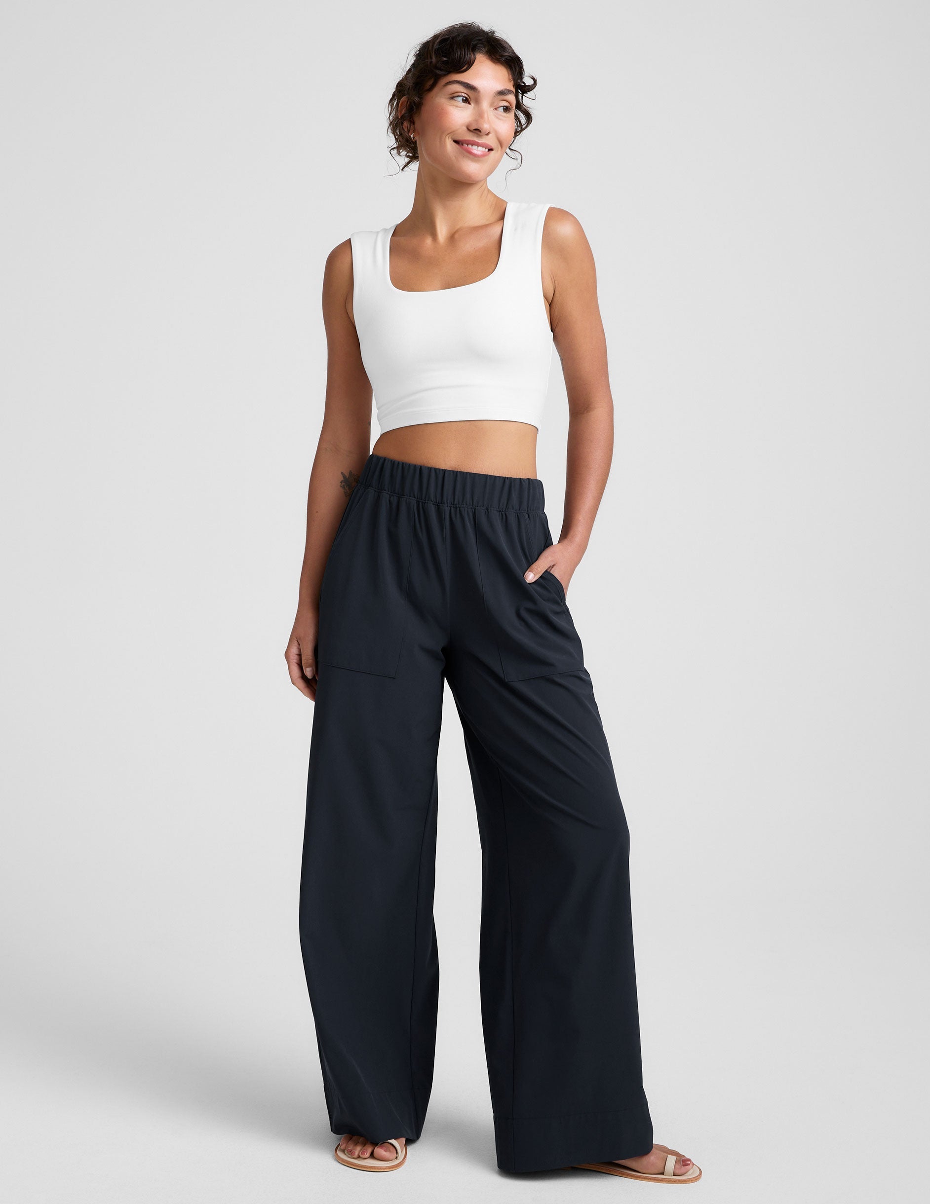 Comfortable Spacedye Square Neck Cropped Tank with Built-in Bra Support
