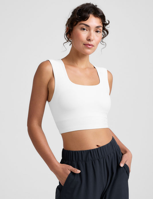 Comfortable Spacedye Square Neck Cropped Tank with Built-in Bra Support