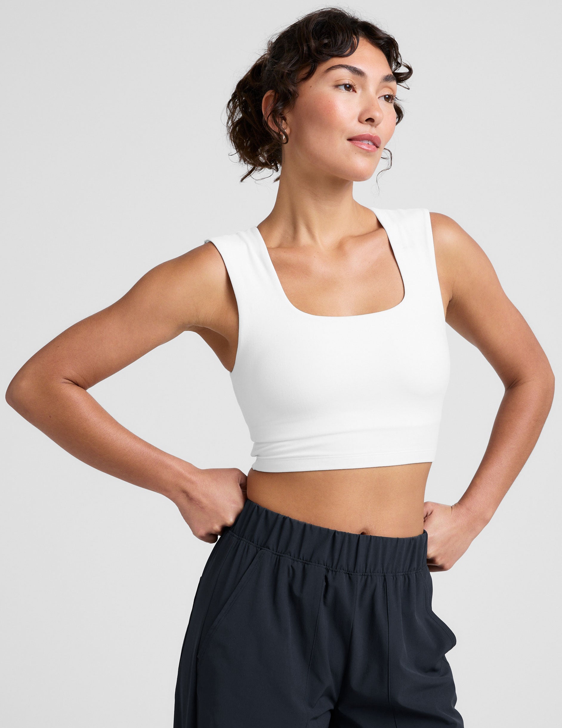 Comfortable Spacedye Square Neck Cropped Tank with Built-in Bra Support