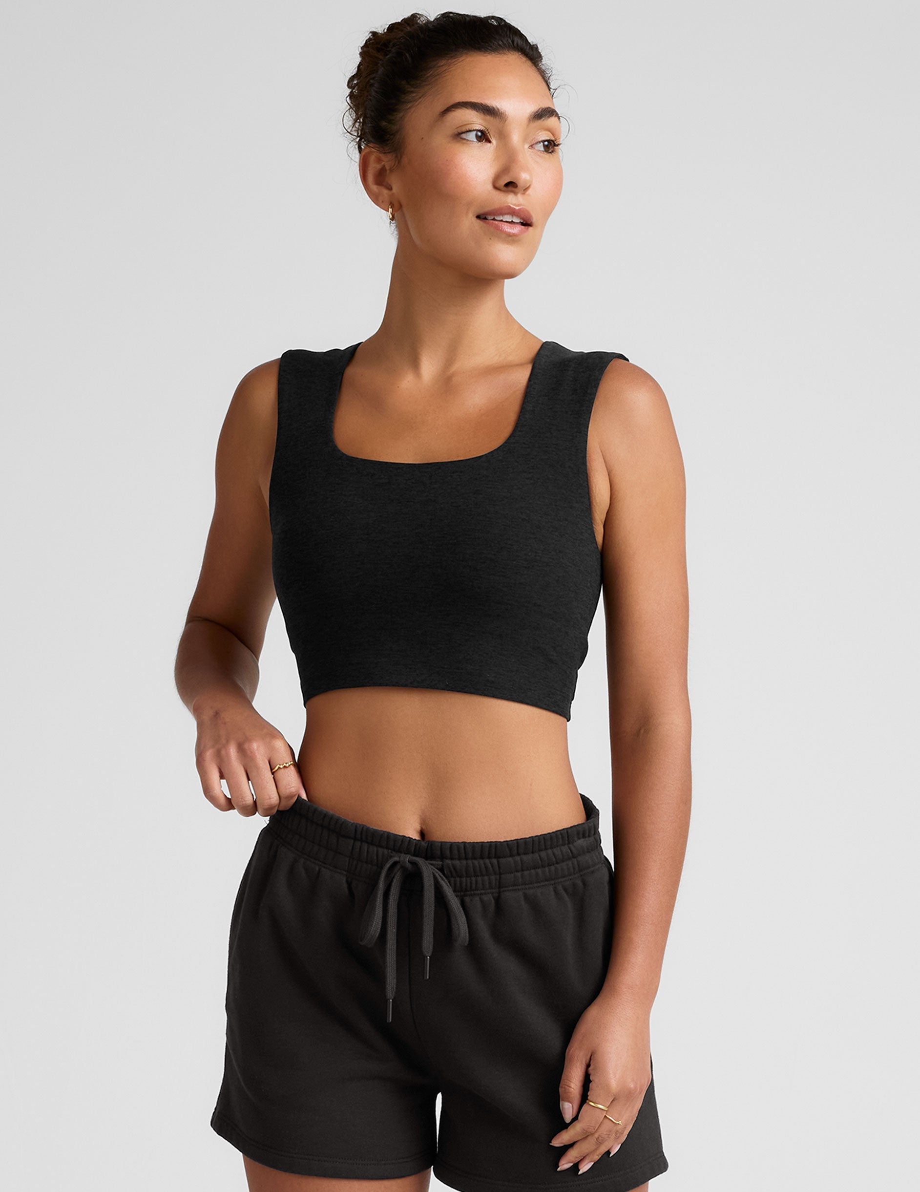 Comfortable Spacedye Square Neck Cropped Tank with Built-in Bra Support