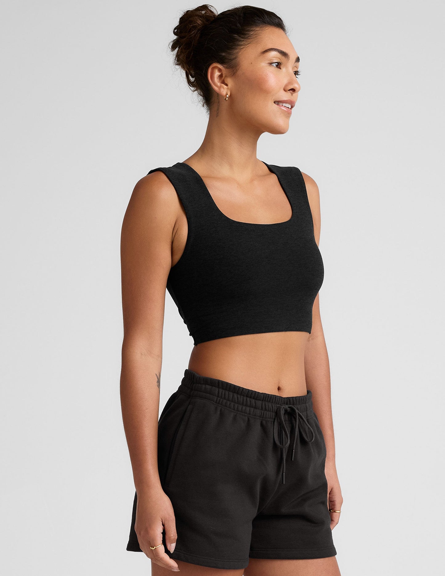Comfortable Spacedye Square Neck Cropped Tank with Built-in Bra Support
