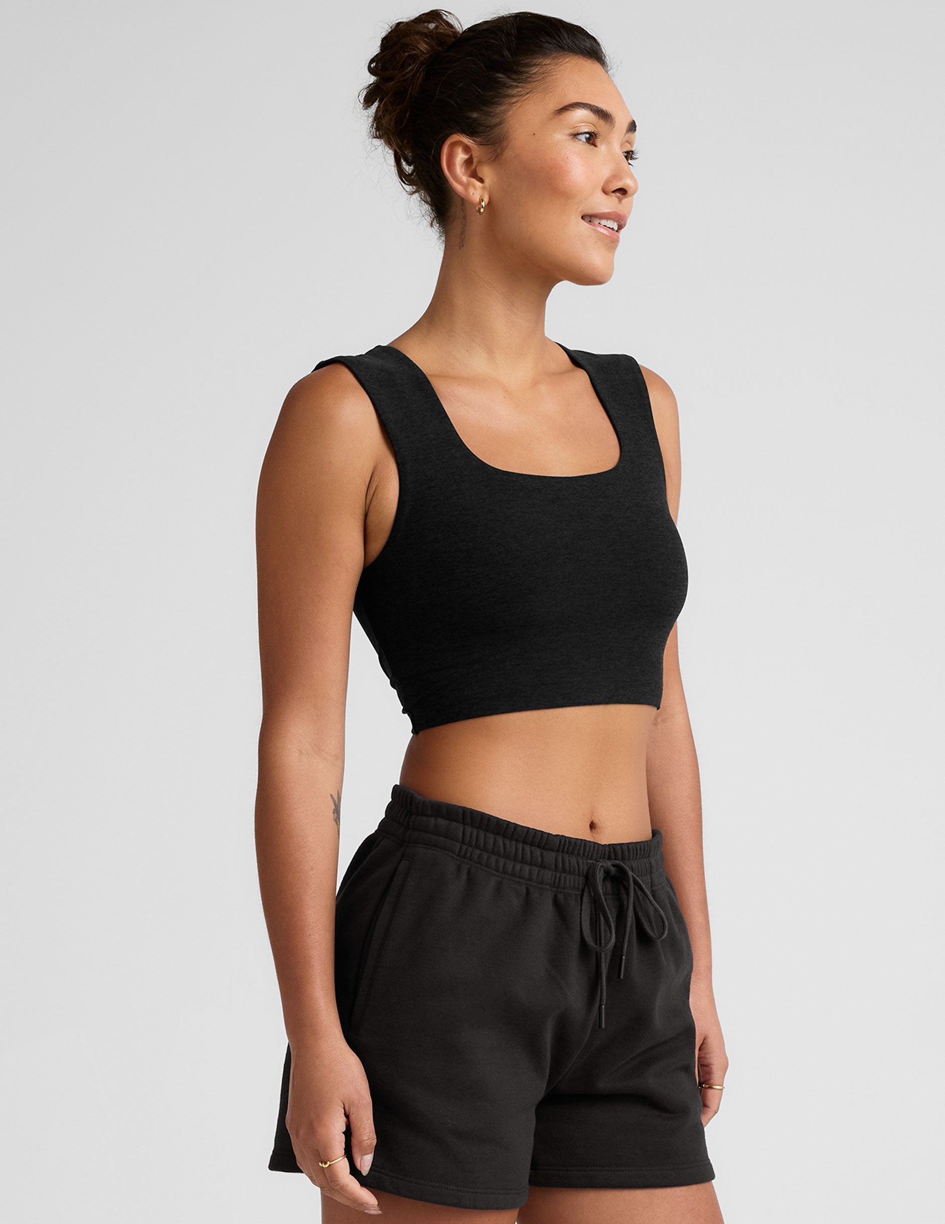 Comfortable Spacedye Square Neck Cropped Tank with Built-in Bra Support