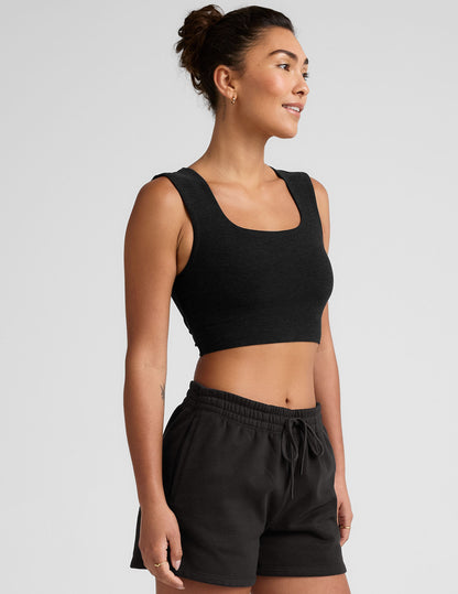 Comfortable Spacedye Square Neck Cropped Tank with Built-in Bra Support