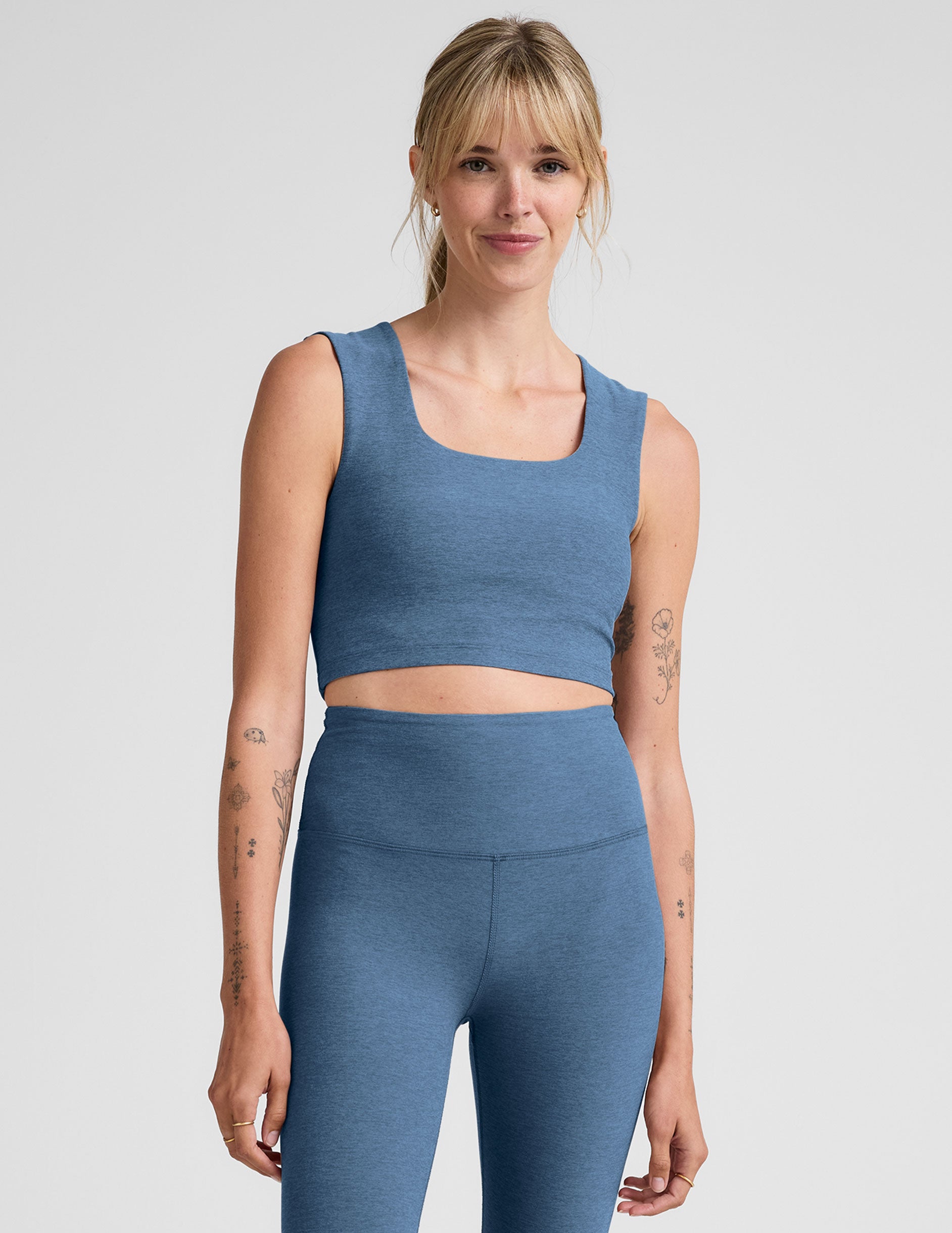 Spacedye Square Neck Cropped Tank, Built-in Bra, Removable Cups, Active Comfort