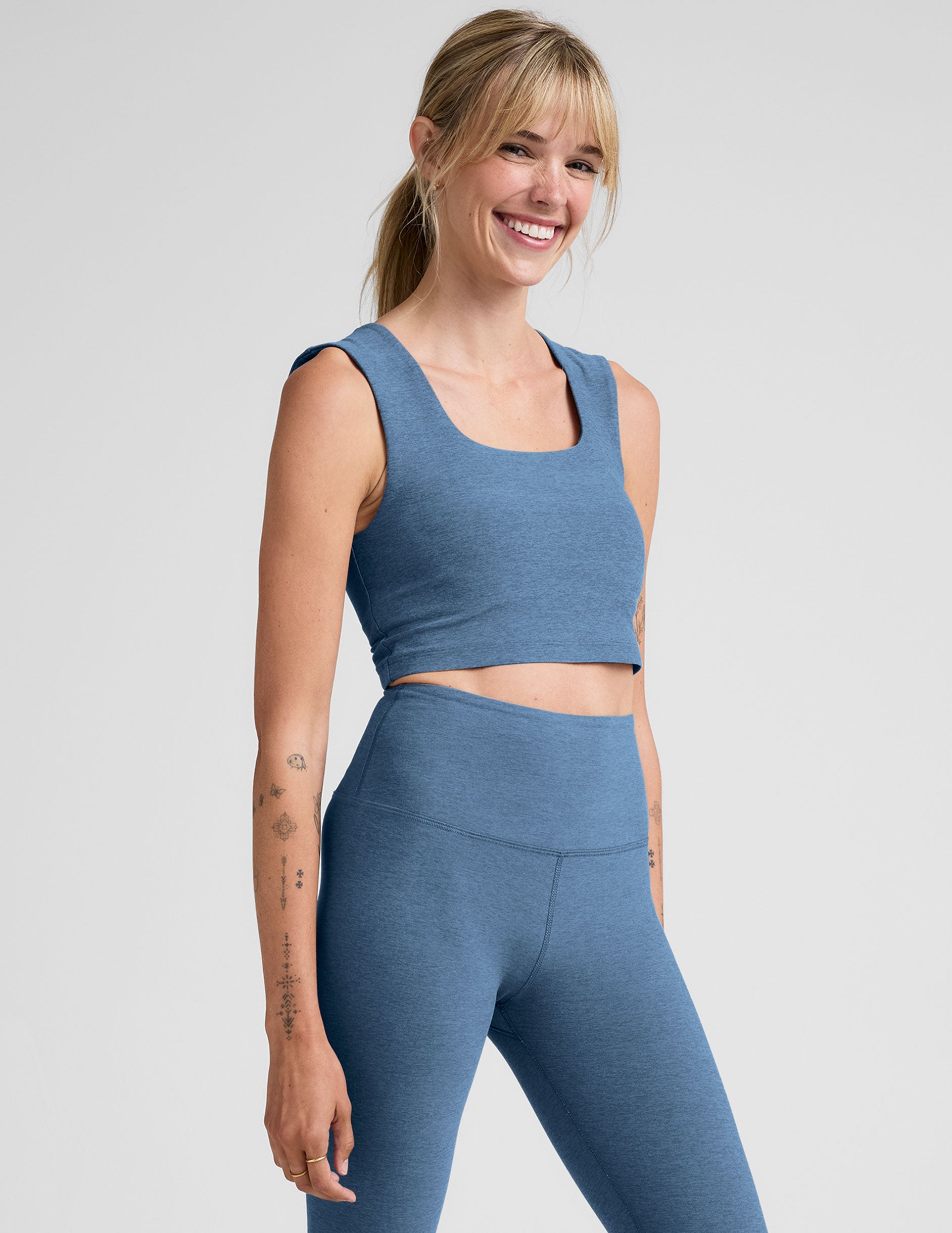 Spacedye Square Neck Cropped Tank, Built-in Bra, Removable Cups, Active Comfort