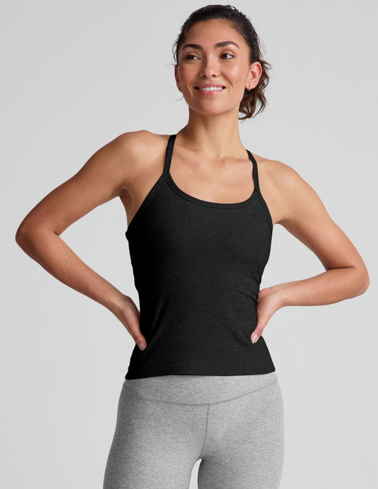 Luxurious Spacedye Slim Racerback Tank: Built-in Bra, Extended Length, Moisture-Wicking