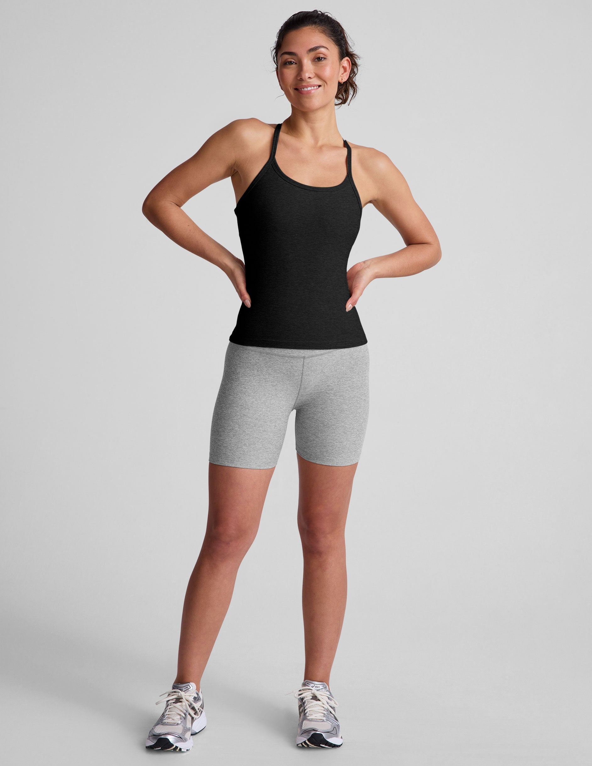 Luxurious Spacedye Slim Racerback Tank: Built-in Bra, Extended Length, Moisture-Wicking