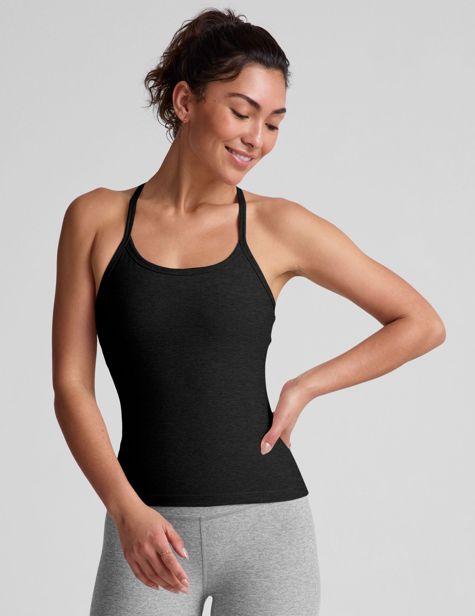 Luxurious Spacedye Slim Racerback Tank: Built-in Bra, Extended Length, Moisture-Wicking