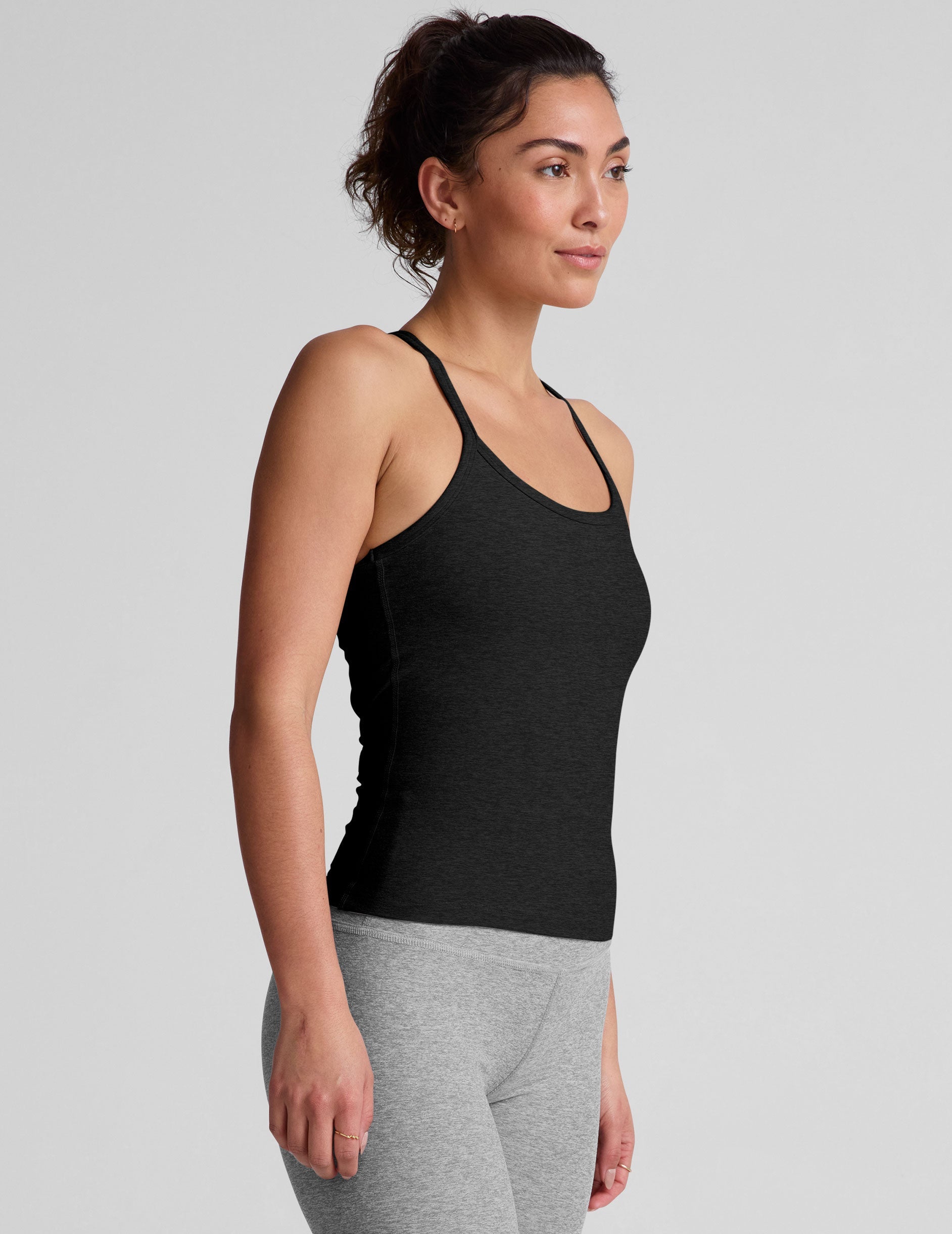 Luxurious Spacedye Slim Racerback Tank: Built-in Bra, Extended Length, Moisture-Wicking