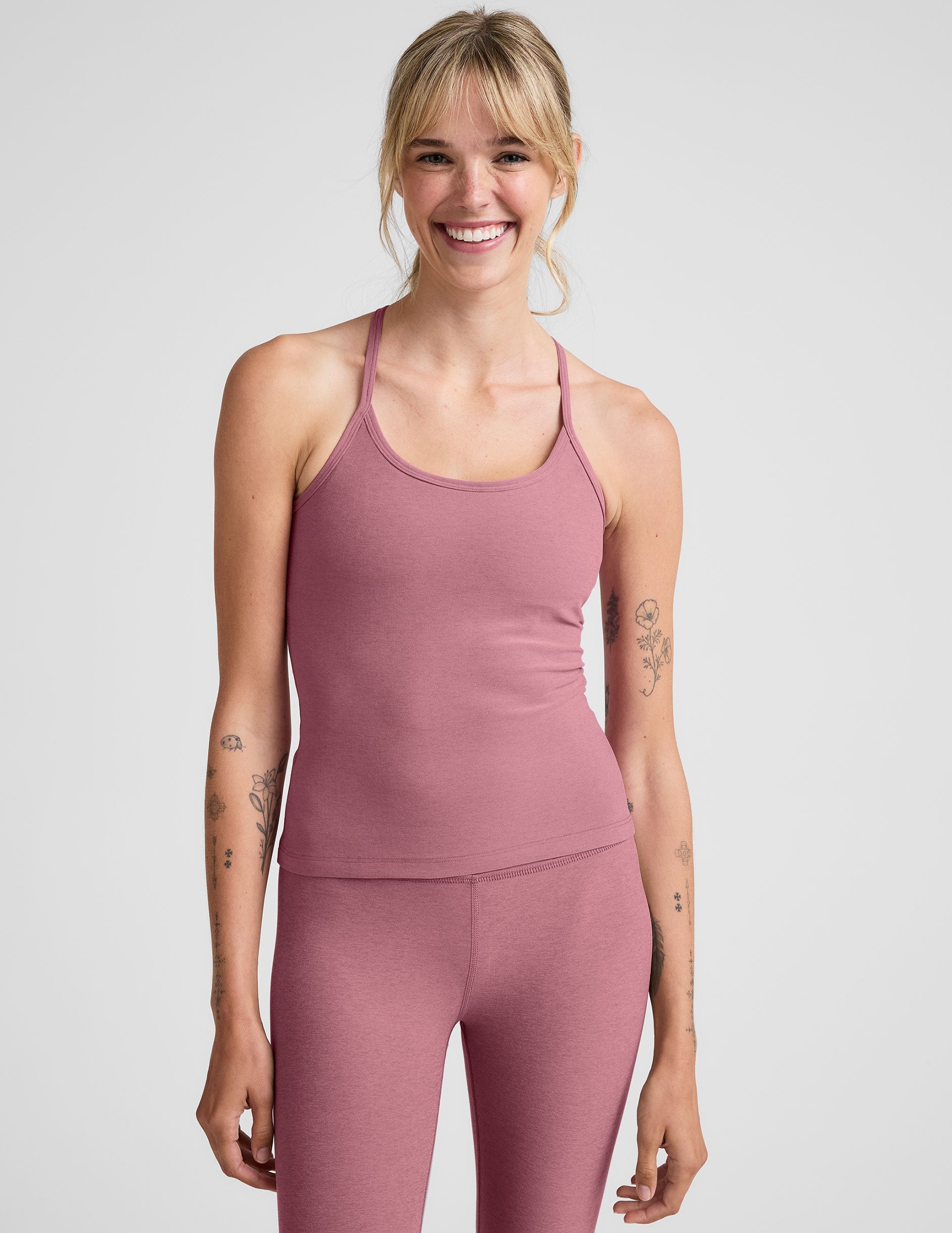 Buttery-Soft Spacedye Slim Racerback Tank: Extended Length, Built-in Bra Comfort