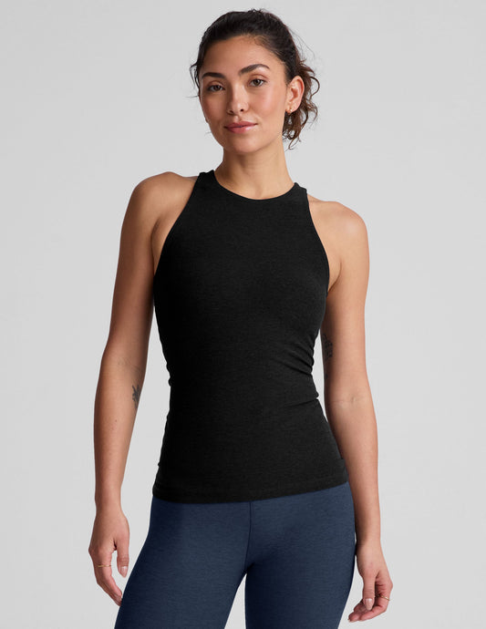 Buttery Soft Spacedye High Scoop Neck Racerback Tank Top Built-In Bra
