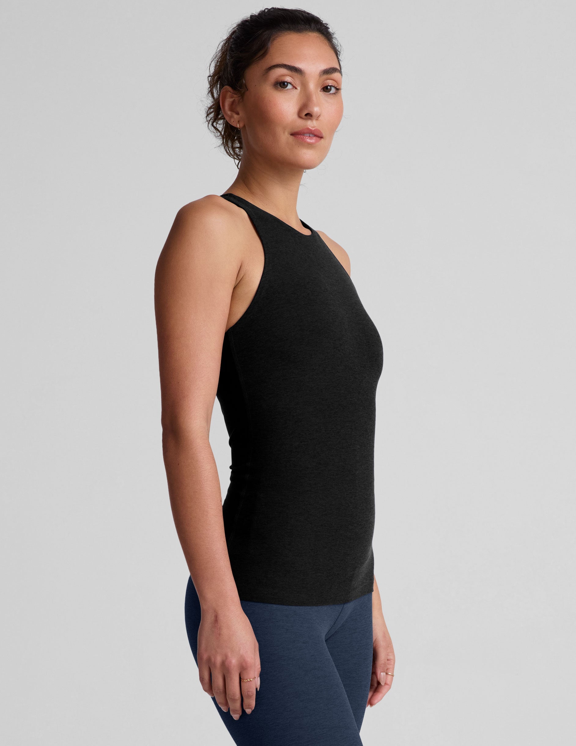Buttery Soft Spacedye High Scoop Neck Racerback Tank Top Built-In Bra