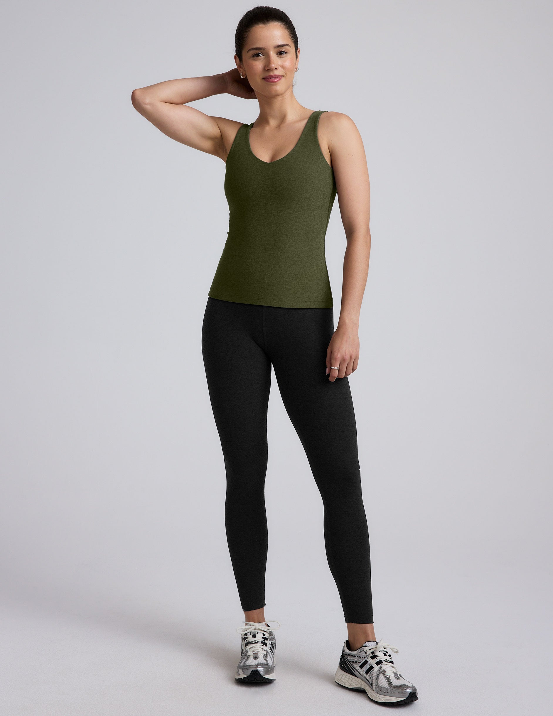 Soft Spacedye Deep V-Neck Longline Tank Top with Built-in Bra Support