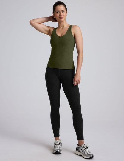 Soft Spacedye Deep V-Neck Longline Tank Top with Built-in Bra Support