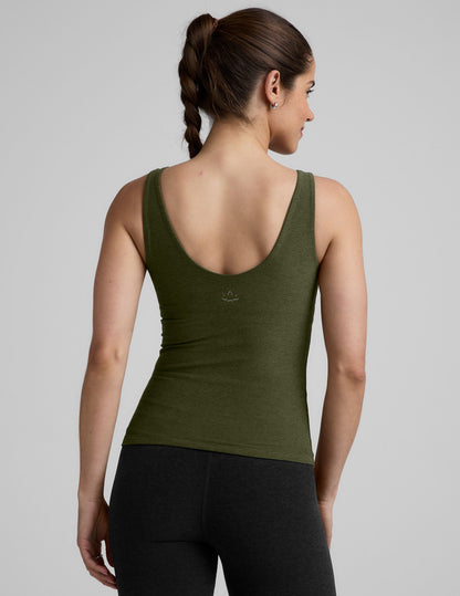 Soft Spacedye Deep V-Neck Longline Tank Top with Built-in Bra Support