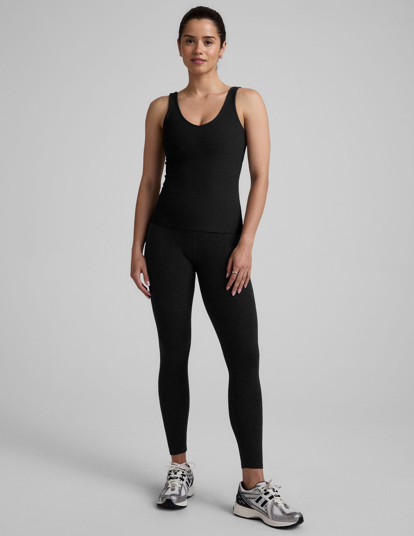Soft Spacedye V-Neck Tank Top with Built-in Bra for Active Comfort