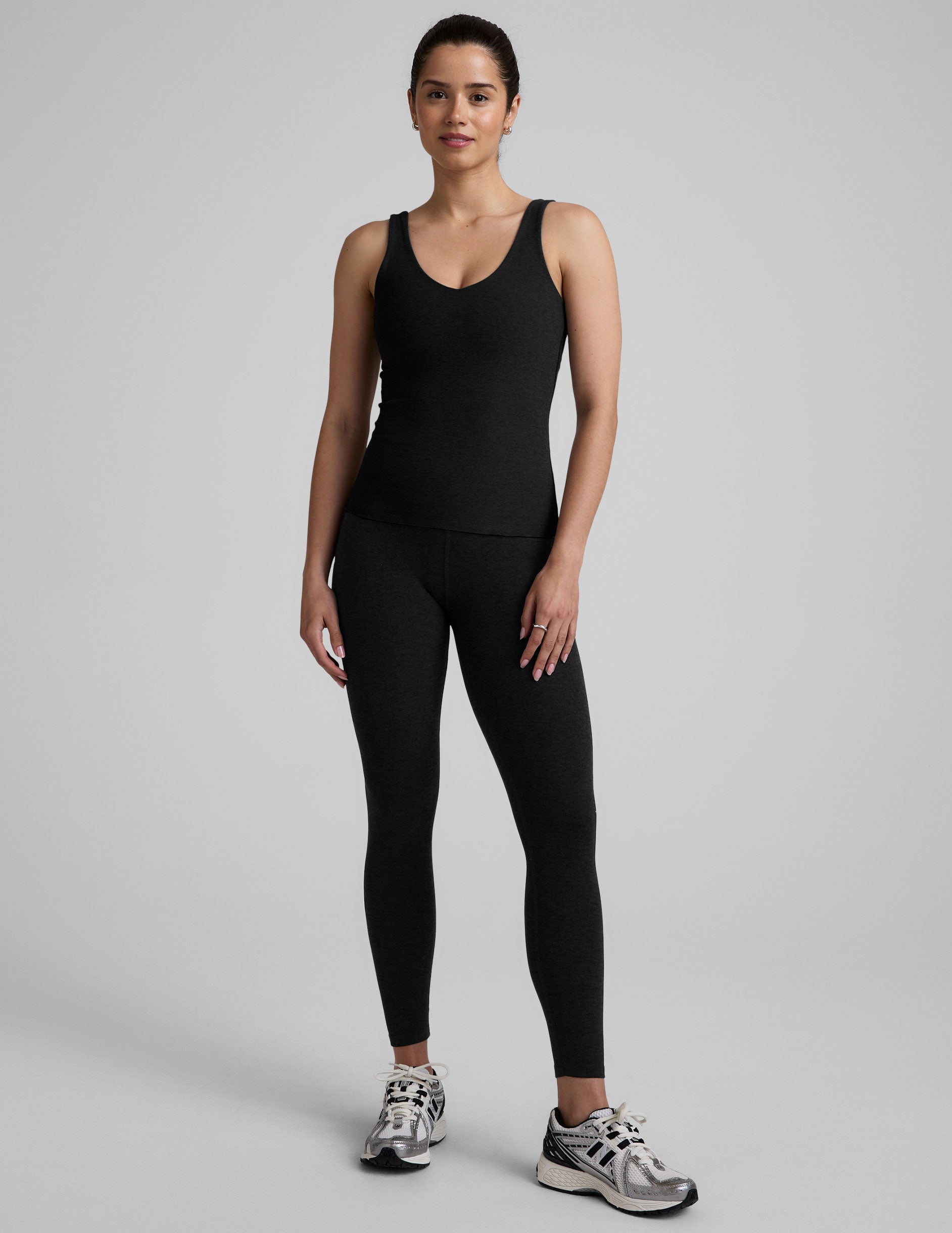 Soft Spacedye V-Neck Tank Top with Built-in Bra for Active Comfort