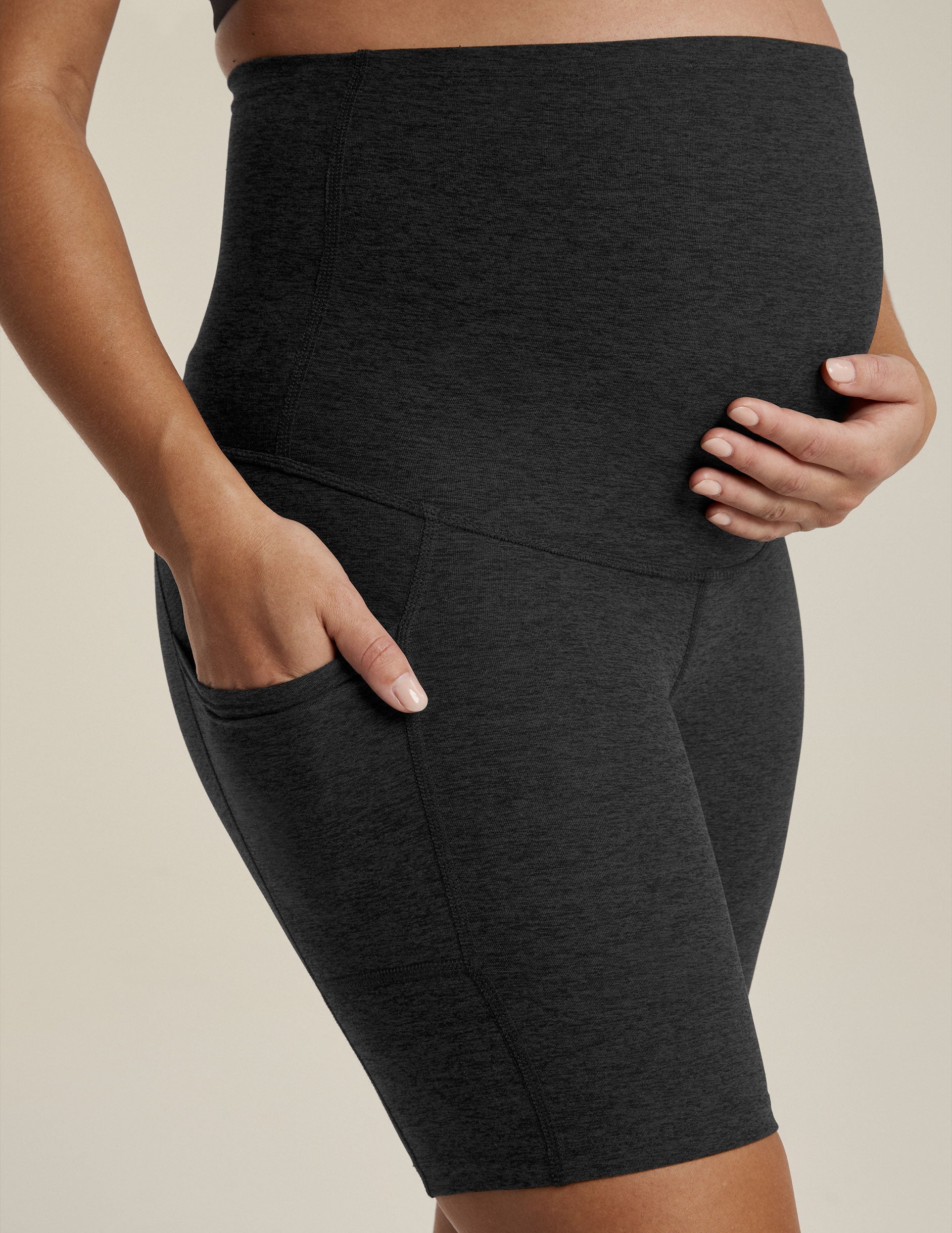 Ultra-Soft Spacedye Maternity Biker Shorts: Over-Belly Comfort, Pockets, 7-inch Inseam