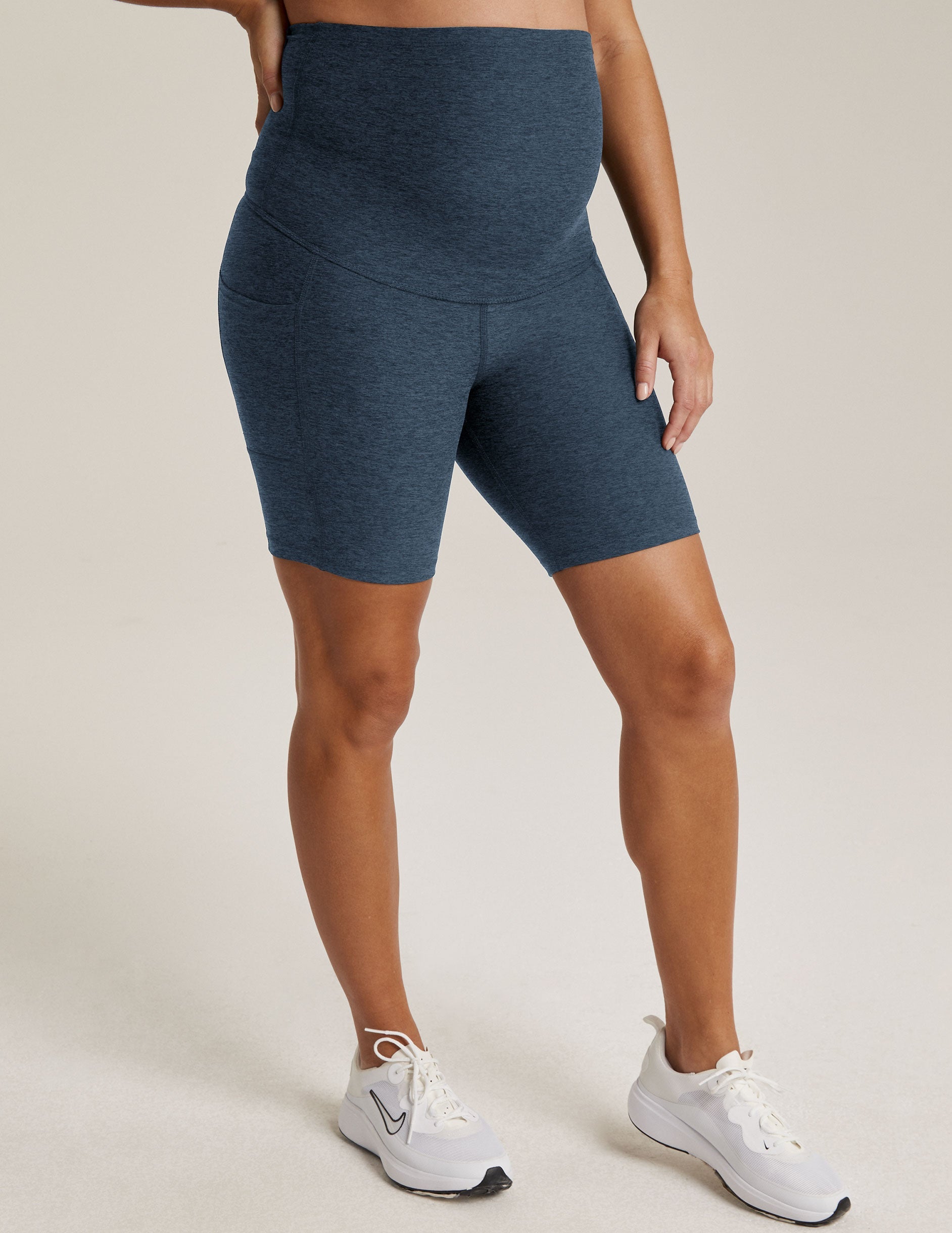 Plush Spacedye Maternity Biker Shorts with Pockets, Over-Belly Comfort, Activewear