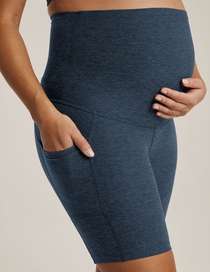 Plush Spacedye Maternity Biker Shorts with Pockets, Over-Belly Comfort, Activewear