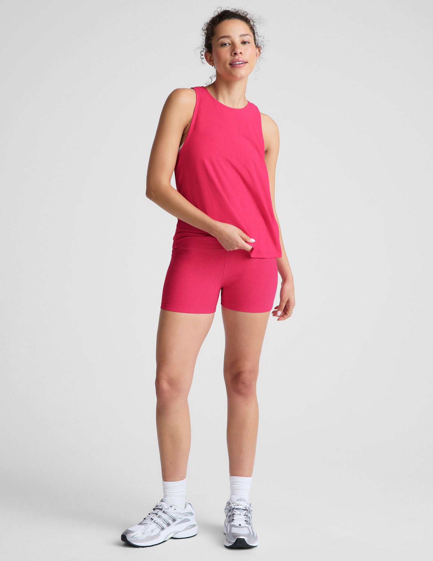 Vivid Pink Heather Spacedye Keep Pace 3-inch High-Waisted Running Shorts
