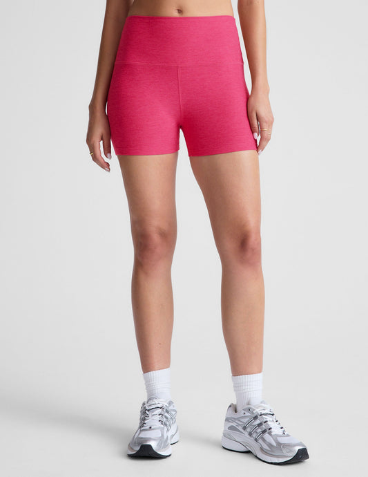 Vivid Pink Heather Spacedye Keep Pace 3-inch High-Waisted Running Shorts