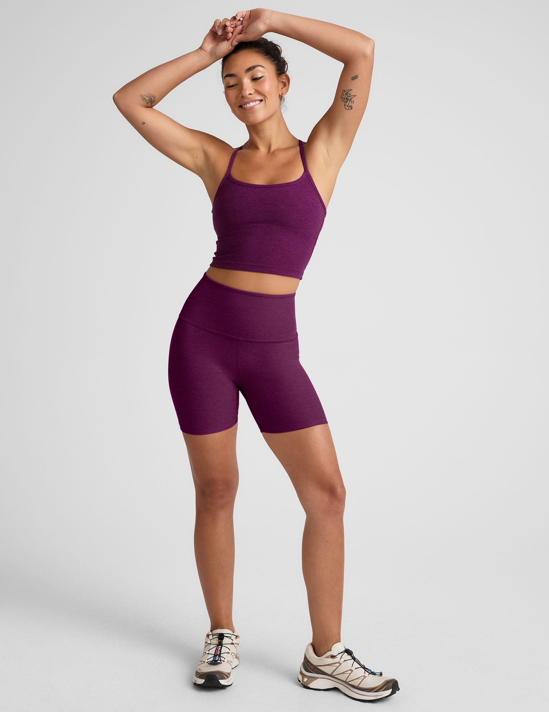 Beyond Yoga Spacedye Aubergine-Beet High-Waisted 5-Inch Inseam Biker Shorts